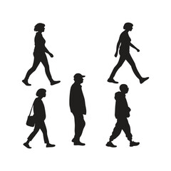  Transparent available random people walking Black silhouette vector art  