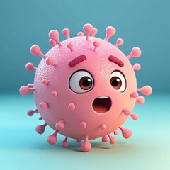 Cute Virus Cartoon – Adorable 3D Character, Funny Germ, Happy Bacteria, Smiling Microbe, Kawaii Infection, Playful Pathogen, Medical Illustration, Friendly Disease, Animated Microorganism, Healt.