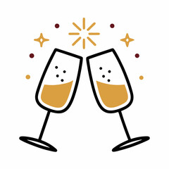 two glasses of champagne bottle