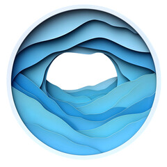 Abstract Ocean Waves  Blue Water  Paper Cut Design  Circular Frame  Coastal Scene  Sea  Na