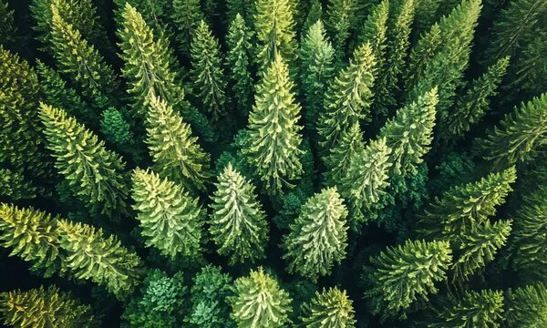 Aerial view of dense green forest showcasing various tree types