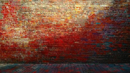 Obraz premium A vibrant red brick wall under sunlight, casting dramatic shadows.