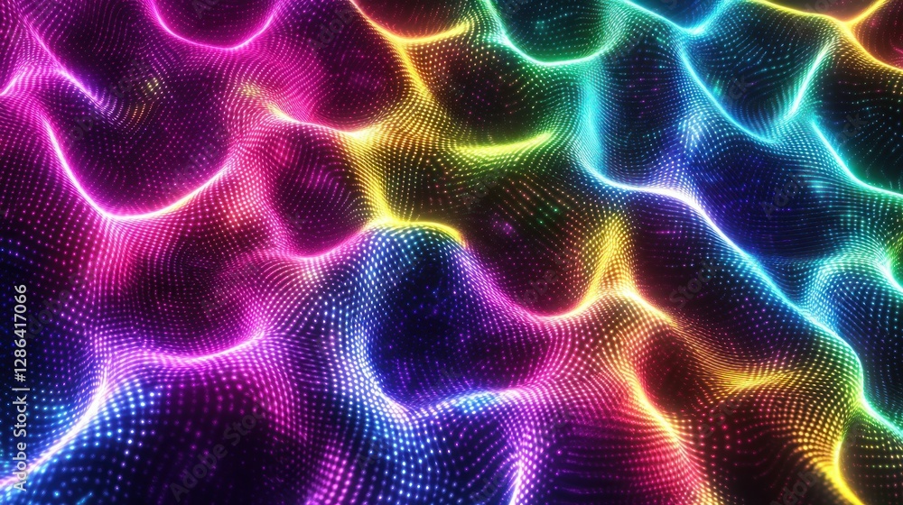 Poster abstract banner of glowing rainbow holographic gradient pattern with smooth neon transitions, backgr