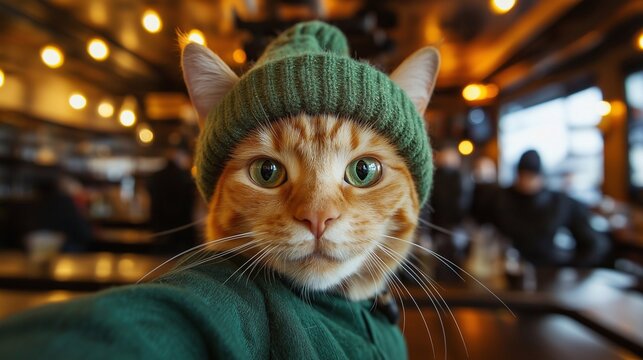 cat with pub, st patricks day, funny animals,selfie	