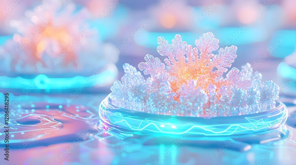 Poster winter snowflake technology abstract background with glowing circuitry for futuristic design