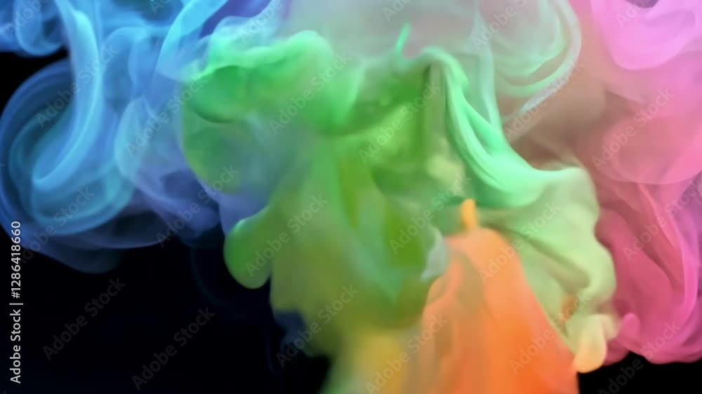Poster Swirling clouds of blue and pink smoke create mesmerizing patterns in a dark setting. This captivating display showcases the beauty of color and motion in an artistic manner.