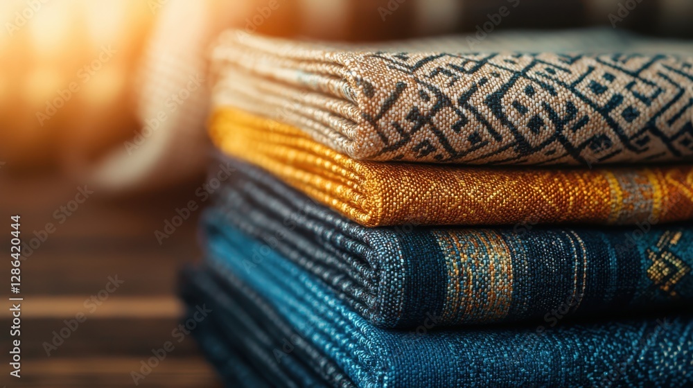 Poster fairtrade materials showcased on colorful backdrop closeup emphasizing craftsmanship in soft lightin
