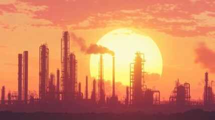 Fototapeta premium Sunset Industrial Plant Pollution