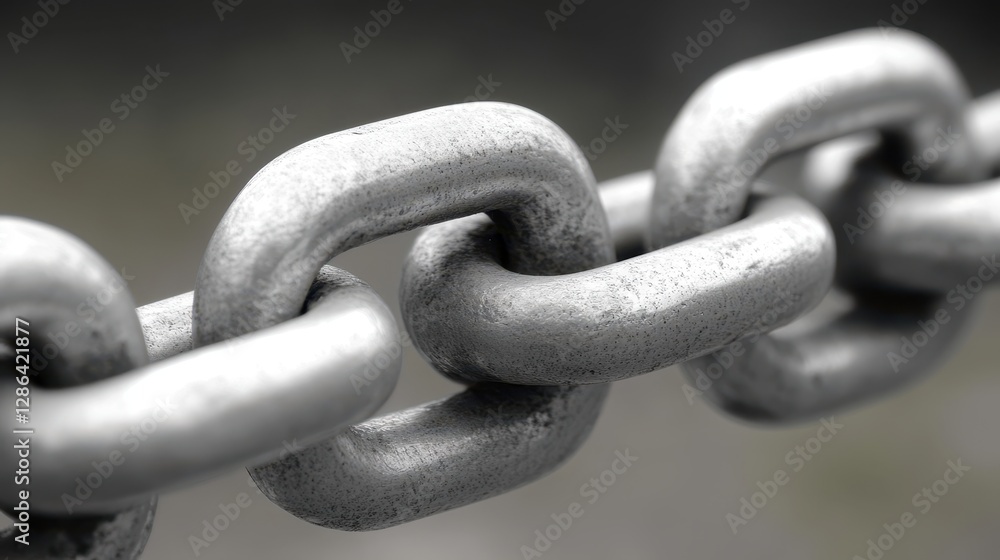 Poster a detailed close-up view of a metallic chain showcasing an individual link's texture and design, emp
