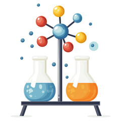 Chemical experiment with colorful flasks and, School supplies, isolated on transparent background