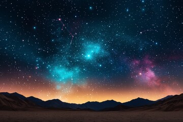 Obraz premium Vast Desert Landscape Under a Cosmic Sky at Dawn