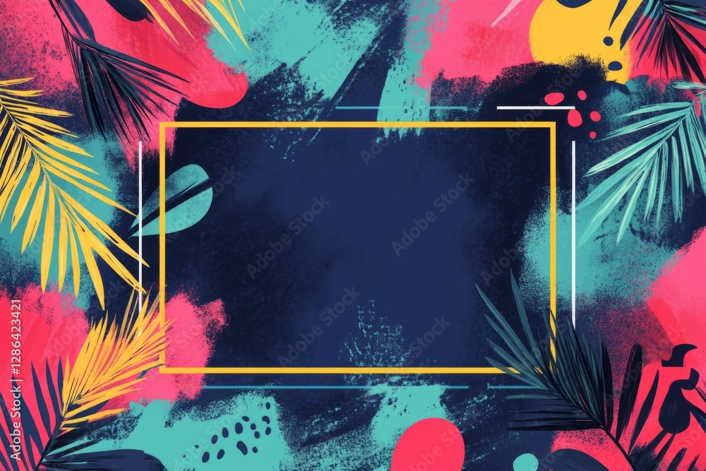 Aufkleber vibrant and colorful abstract background with brushstrokes and tropical palm leaves creating a dynam