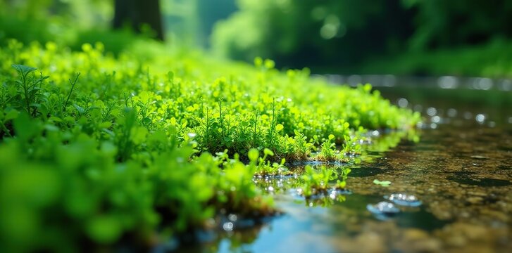 dense thicket of green algae in shallow water, muddy bottom, enteromorpha ulva, vegetation