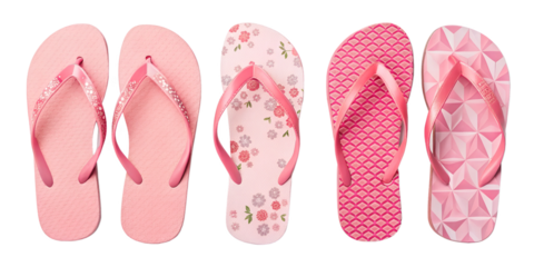 Pink Flip Flops on White in Three Different Styles for Summer Footwear, PNG Transparent