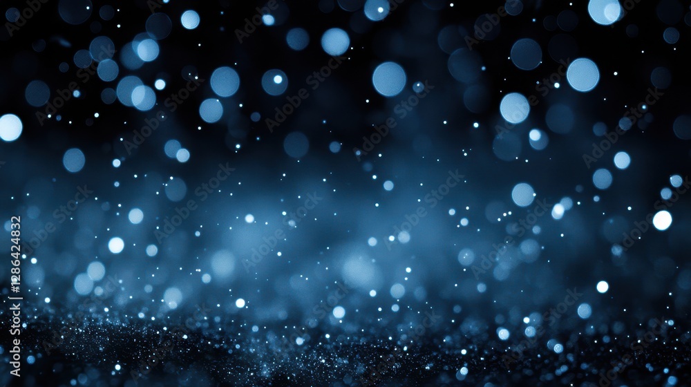 Poster abstract image featuring a deep blue and black backdrop scattered with numerous small white dots, cr