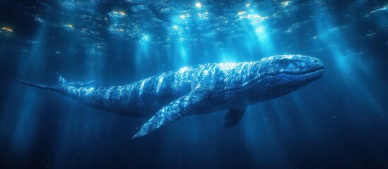 Fototapeta premium Majestic whale in deep ocean depths.