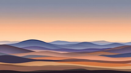 Obraz premium Serene landscape with layered mountains at sunset, showcasing soft colors and tranquil atmosphere