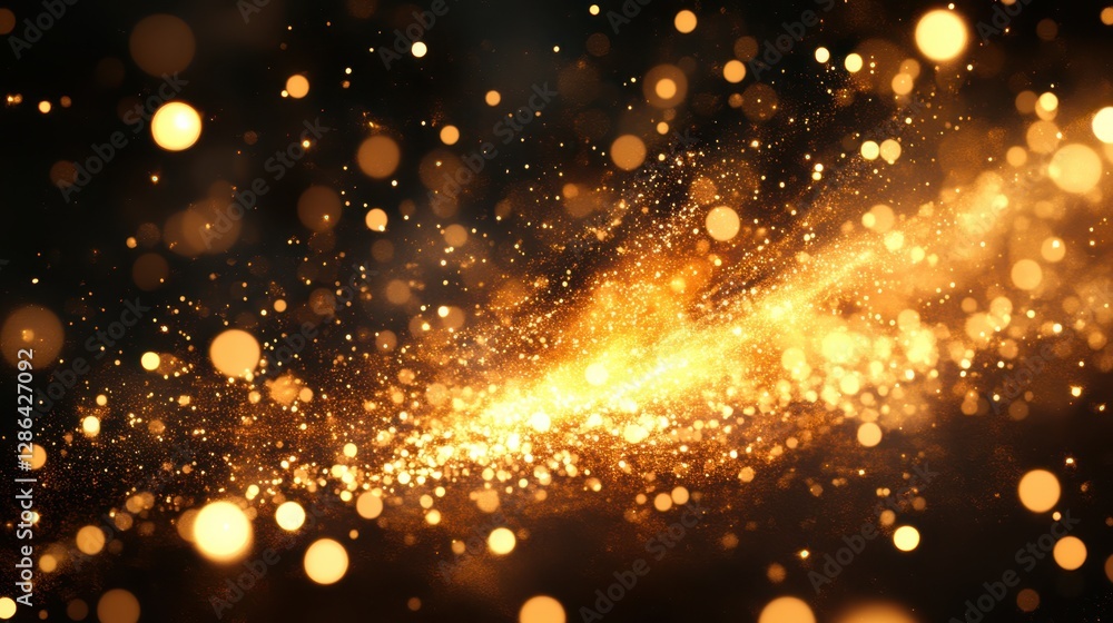 Poster a captivating display of a golden dust trail gracefully swirling against a deep black backdrop, crea