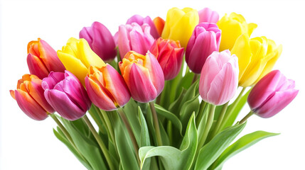 colourful bouquet of tulips isolated on white background