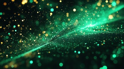 Obraz premium A vibrant close-up showcases a green and yellow light illuminating against a stark black background, creating a striking visual contrast.