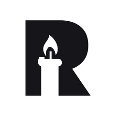 Initial candle Logo combine with letter R vector template