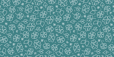 Seamless botanical pattern. Abstract hand drawn flowers. Line art drawings. Repeating nature background.