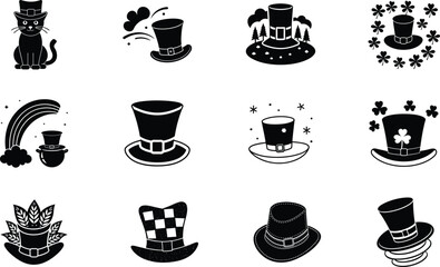 St. Patricks Day Icons Leprechaun Hats, Cats, Rainbows, and More