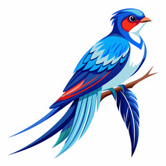 Vibrant Blue Swallow Stylized Bird Illustration with Orange Breast Feathers and Forked Tail
