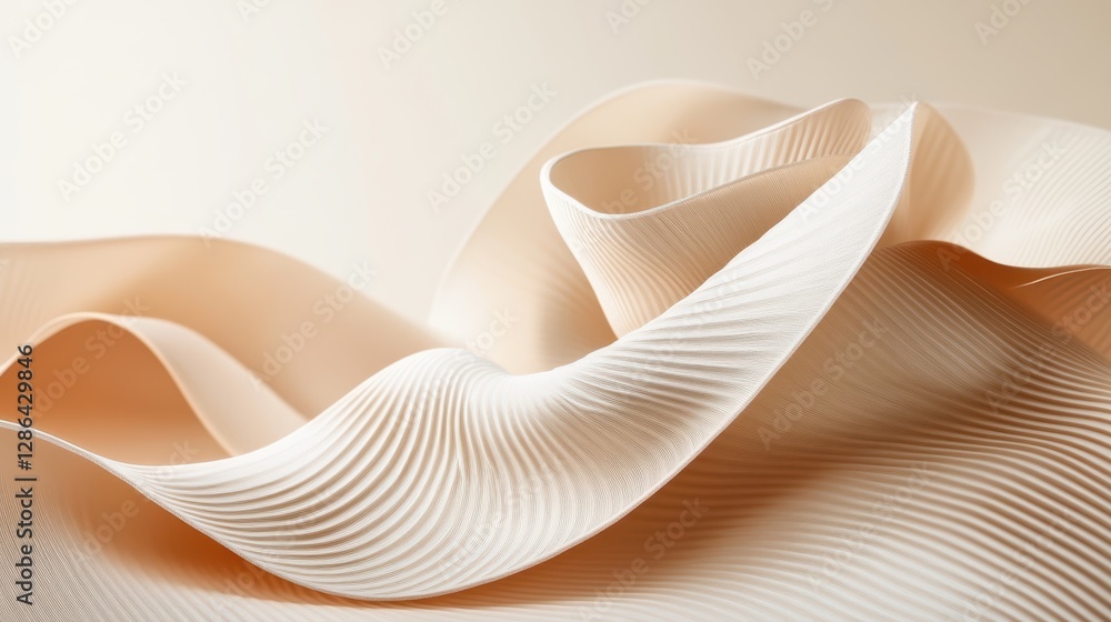 Poster a close-up view of white fabric featuring an elegant, wavy design that showcases its texture and int