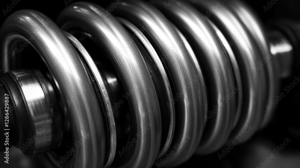 Poster a detailed close-up view of a metallic object prominently displayed against a solid black background