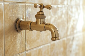 High Quality Image of Closeup of Faucet on Wall