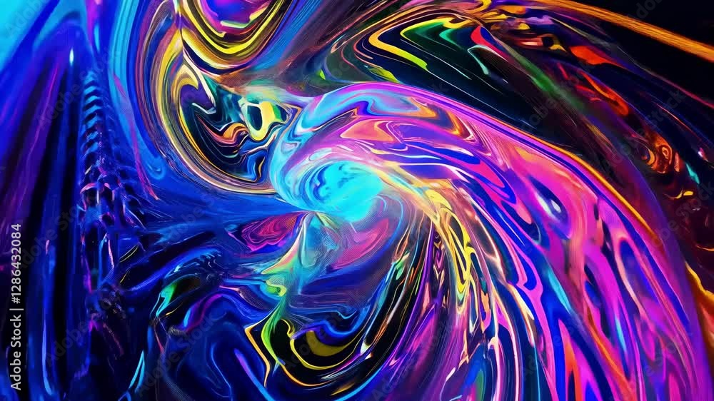 Poster vibrant colors twist and blend, forming captivating patterns that dance across the screen, creating 