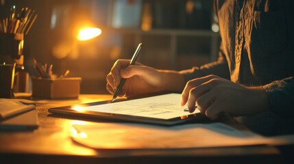 Creative executives using tablet for design work.