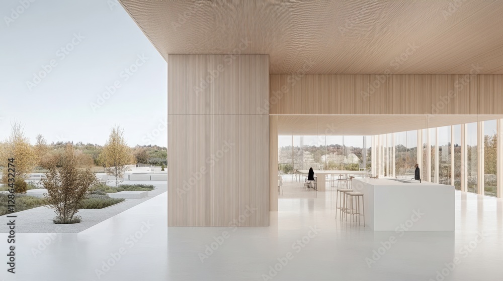 Poster a spacious area features a bar and a prominent tree, creating a relaxing environment for social gath