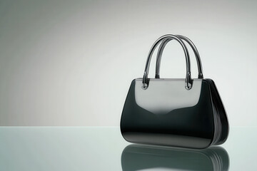 Elegant transparent handbag displayed on a glossy surface modern setting product photography