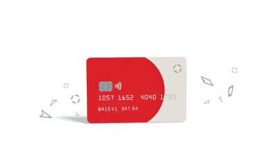 modern bank card mockup featuring sleek design with red and white color scheme, showcasing contactless payment technology. Ideal for financial presentations