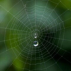 Fototapeta premium High-resolution photograph An intricately woven spiderweb, capturing the geometric perfection and fragility. A single dewdrop highlights the web's texture. 