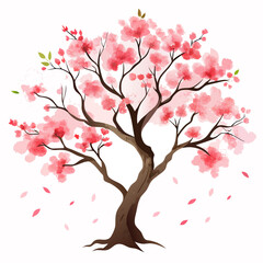 Fototapeta premium Cherry Blossom Tree in Watercolor Painting with Delicate Pink Flowers and Gentle Breeze Effect