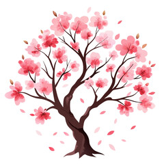 Cherry Blossom Tree in Watercolor Painting with Delicate Pink Flowers and Gentle Breeze Effect