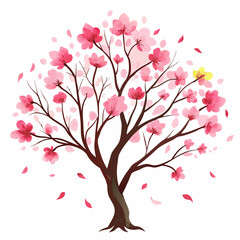 Cherry Blossom Tree in Watercolor Painting with Delicate Pink Flowers and Gentle Breeze Effect