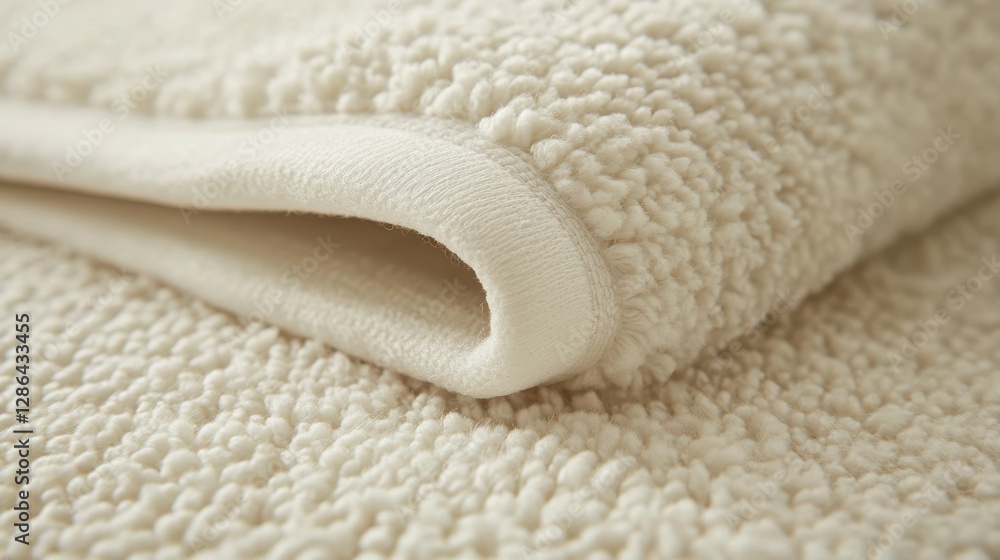Poster a close-up view of a soft white towel resting on a neatly arranged white blanket on a bed, creating 