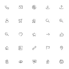 Minimal outline icon set &ndash; UI UX line icons pack for mobile app, web design, ecommerce, business, communication, navigation, social media, vector symbols collection