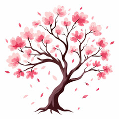 Cherry Blossom Tree in Watercolor Painting with Delicate Pink Flowers and Gentle Breeze Effect