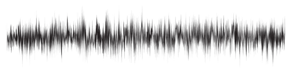 Sound wave. Music audio frequency, voice waveform, electronic radio signal, volume level, track symbol. Noise pulses curve black line isolated on transparent. Abstract vector background.