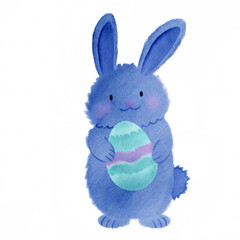 Obraz premium cute, fluffy blue bunny holding colorful egg, perfect for Easter celebrations. This adorable character brings joy and warmth to any festive occasion