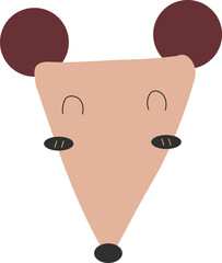 Minimalist and adorable mouse face illustration with round ears and a soft color palette, cartoon vector design for kids.