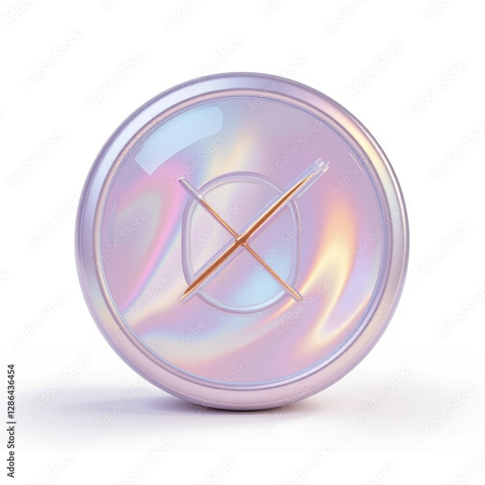 Poster iridescent clock with minimalist design on white background
