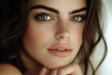 Obraz premium A beautiful brunette woman with glamorous makeup and a stylish look