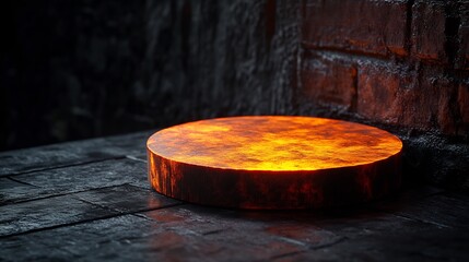 Glowing Amber Product Display Dark Setting. AI Generated