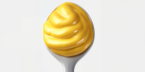 Creamy yellow mustard swirl on a spoon ready for culinary delights and flavor enhancement